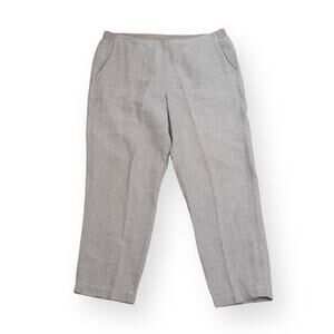 J. Jill Love Linen Pull On Pants Womens L Tall Ankle Elastic Waist Pockets Beige